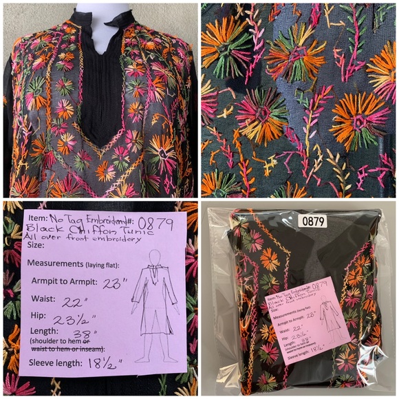 🔥5/$20🔥 Black Chiffon Tunic Embroidered size L - Picture 11 of 12